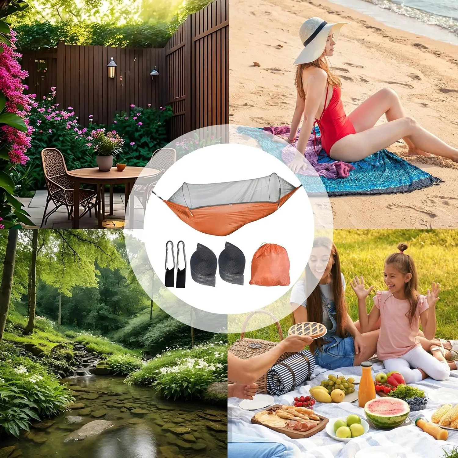 Pop Up Hammock Net - Instant Pop Up Hammock, Travel Net | Camp Use with Fine Mesh,Carabiners and Tree Straps Included Outdoor Resting Equipment for Friends, Coworkers, Family