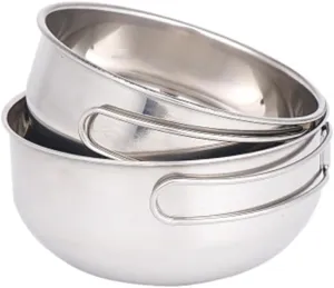 POPETPOP 3pcs Travel Bowl Stainless Steel Outdoor Tableware with Mesh Bag for Camping Fishing and Cooking Easy to Clean Portable Cookware for Use