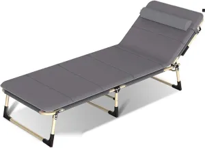 Portable Adjustable High Sun Lounger, Metal Folding Nap Chair with Backrest for Office, Beach & Camping