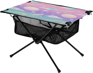Portable Camping Table Foldable with Mesh Storage Lightweight Compact Camp Tent Side Table for Outside,Camping,Hiking,Tailgating,Dreamy Starry Sky