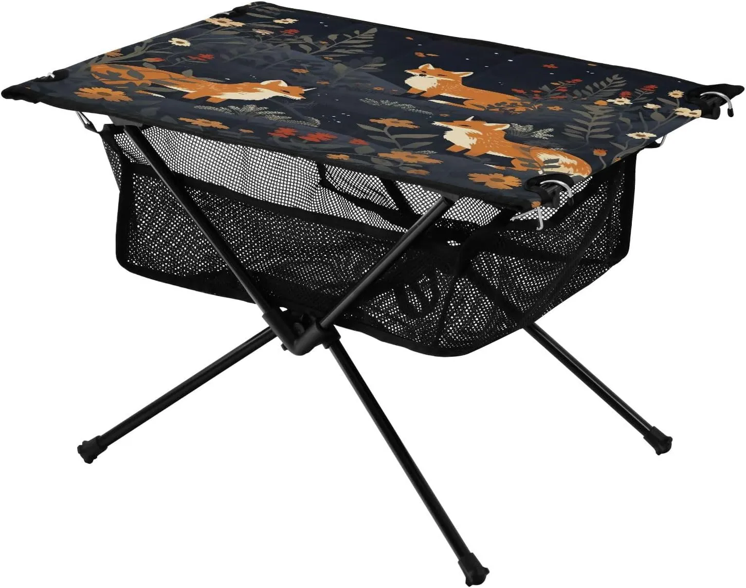 Portable Camping Table Foldable with Mesh Storage Lightweight Compact Camp Tent Side Table for Outside,Camping,Hiking,Tailgating,Fox