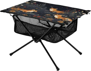 Portable Camping Table Foldable with Mesh Storage Lightweight Compact Camp Tent Side Table for Outside,Camping,Hiking,Tailgating,Fox