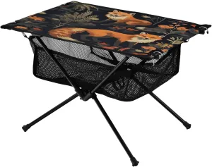 Portable Camping Table Foldable with Mesh Storage Lightweight Compact Camp Tent Side Table for Outside,Camping,Hiking,Tailgating,Fox
