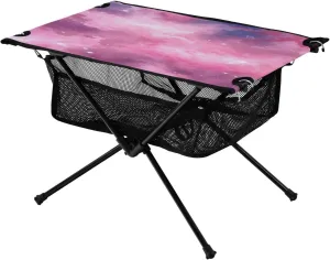 Portable Camping Table Foldable with Mesh Storage Lightweight Compact Camp Tent Side Table for Outside,Camping,Hiking,Tailgating,Pink Galaxy