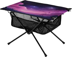 Portable Camping Table Foldable with Mesh Storage Lightweight Compact Camp Tent Side Table for Outside,Camping,Hiking,Tailgating,Purple Forest