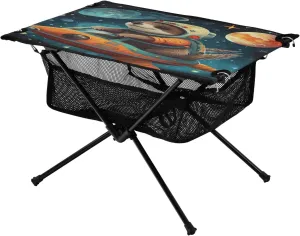 Portable Camping Table Foldable with Mesh Storage Lightweight Compact Camp Tent Side Table for Outside,Camping,Hiking,Tailgating,Sloth