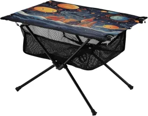 Portable Camping Table Foldable with Mesh Storage Lightweight Compact Camp Tent Side Table for Outside,Camping,Hiking,Tailgating,Space Painting