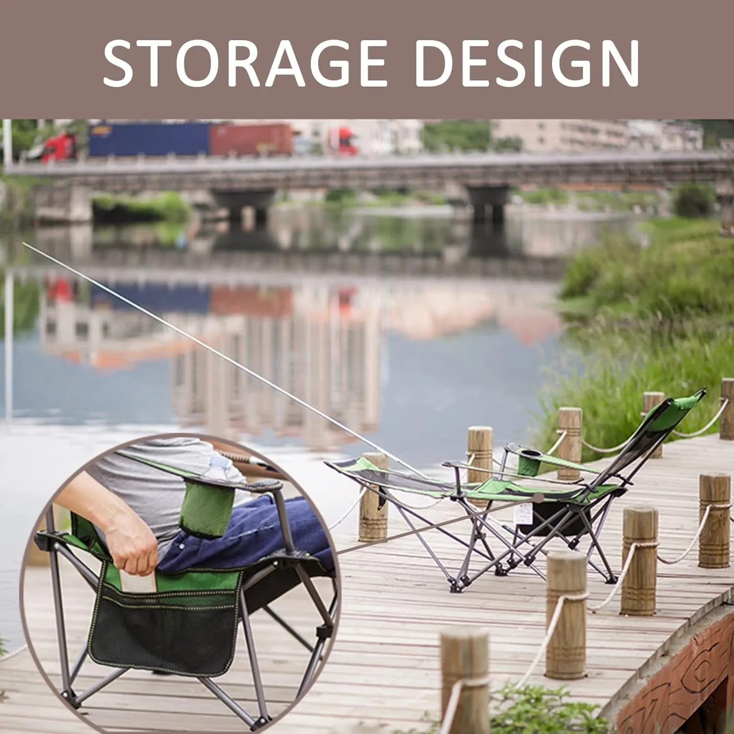 Portable Chairs for Adults 120kg Beach Chairs High Off Ground Reclining, Folding Camping Chair with Carrying Bag,C