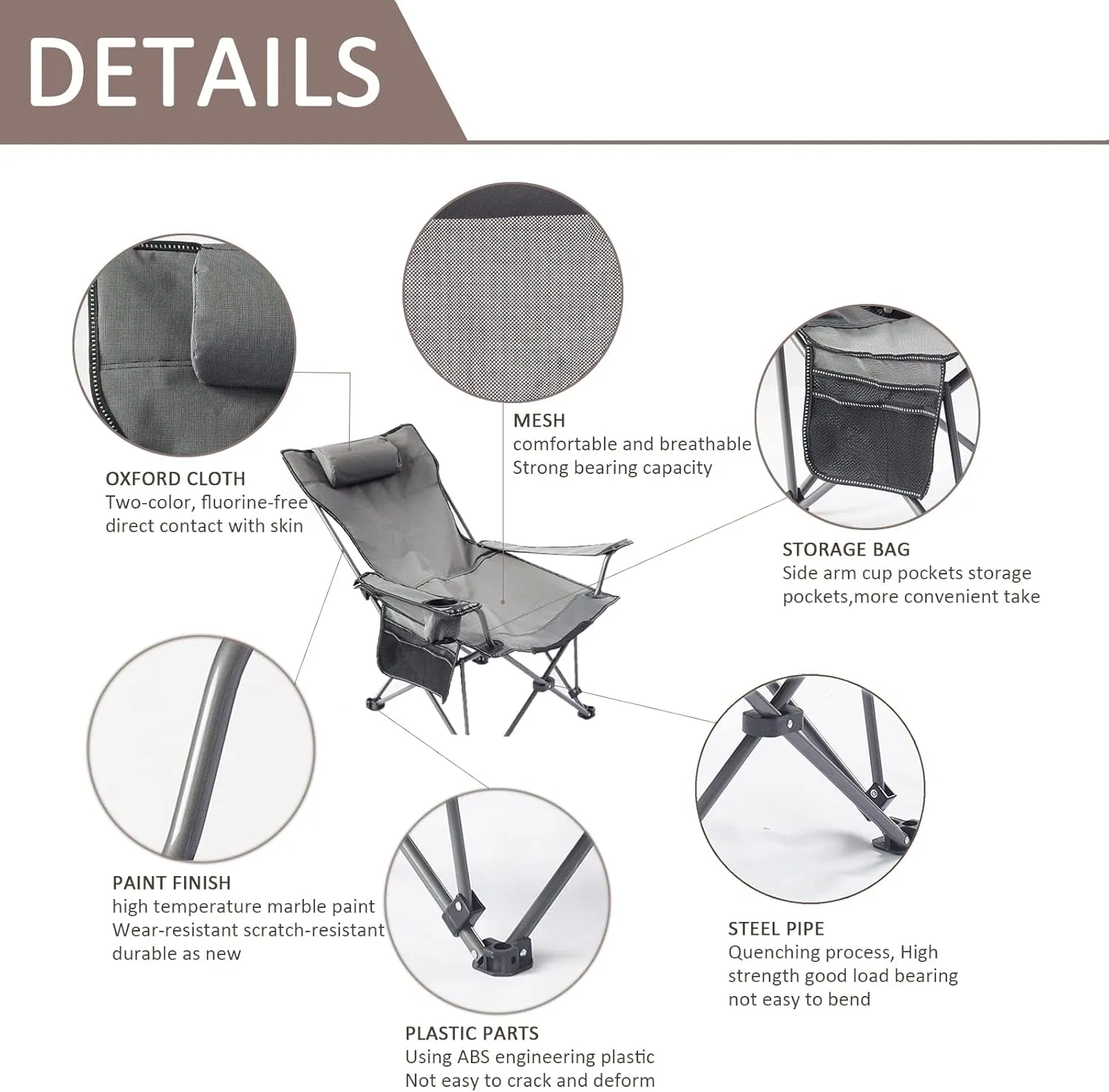 Portable Chairs for Adults 120kg Beach Chairs High Off Ground Reclining, Folding Camping Chair with Carrying Bag,C