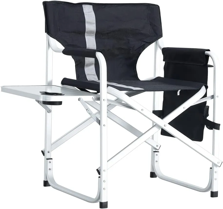 Portable Folding Chair with Side Table and Storage Pocket,Foldable Camping Chair Directors Chair with Heavy Duty Steel Frame,for Beach, Fishing,Trip,Picnic,Lawn