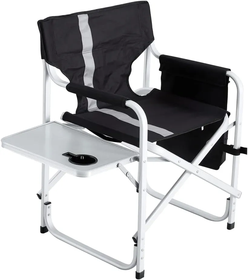 Portable Folding Chair with Side Table and Storage Pocket,Foldable Camping Chair Directors Chair with Heavy Duty Steel Frame,for Beach, Fishing,Trip,Picnic,Lawn