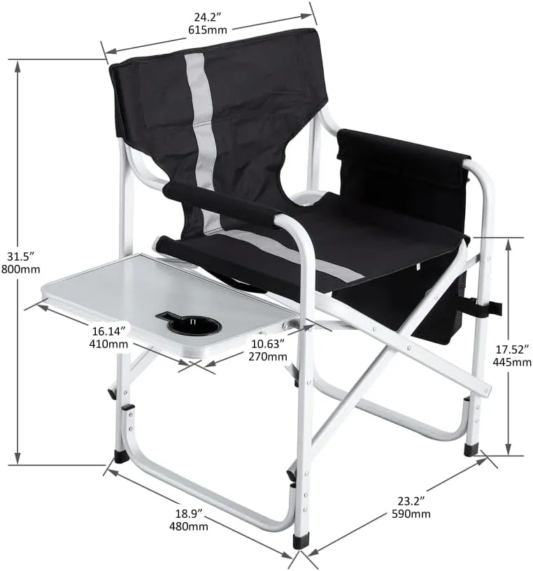 Portable Folding Chair with Side Table and Storage Pocket,Foldable Camping Chair Directors Chair with Heavy Duty Steel Frame,for Beach, Fishing,Trip,Picnic,Lawn