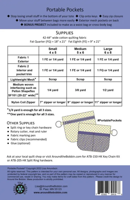 Portable Pockets Pattern by Lisa Amundson