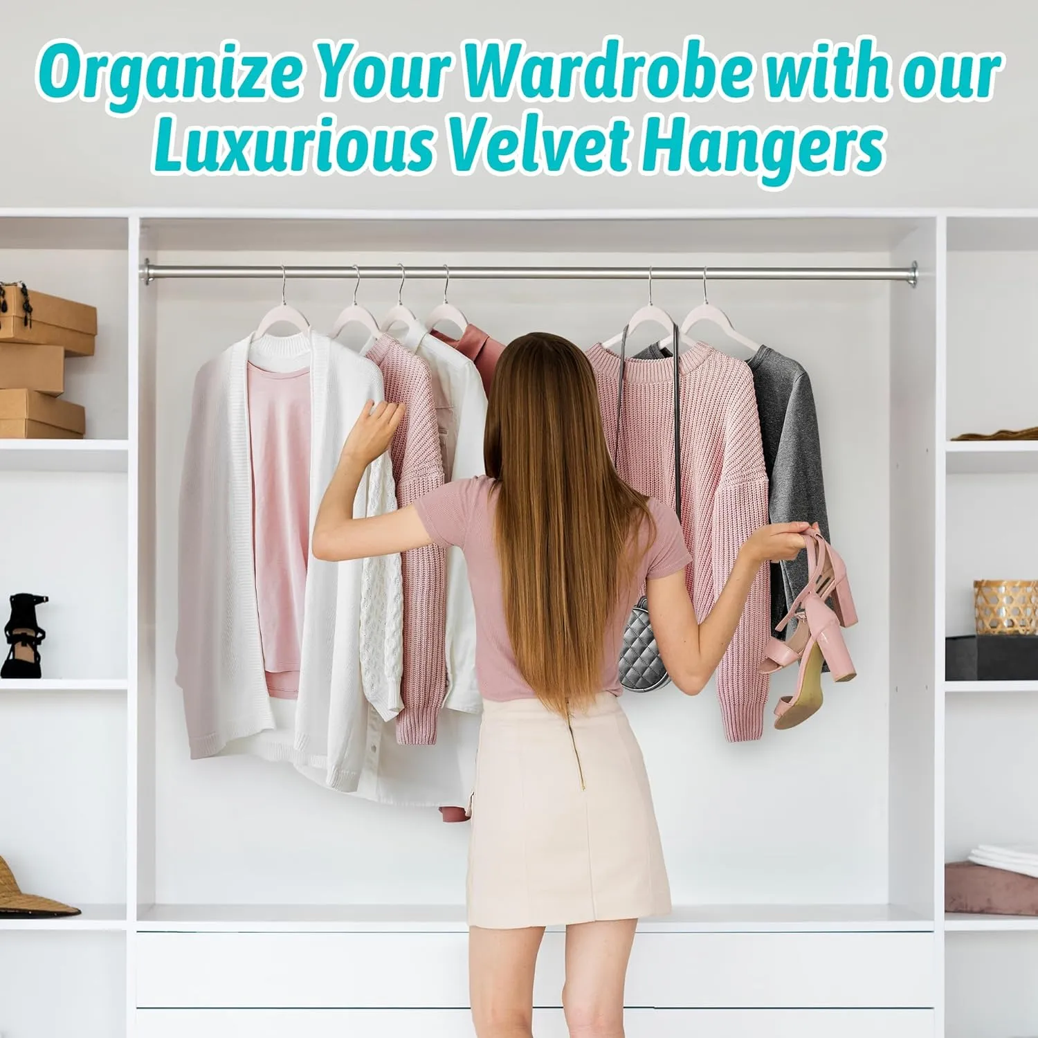 Premium Velvet Shirt Hangers 30 Pack, Non-Slip 360° Swivel Hook Slim Flocked Coat Hanger, Space Saving Felt Hanger for for Tank Top, Blouses, Strappy Dresses