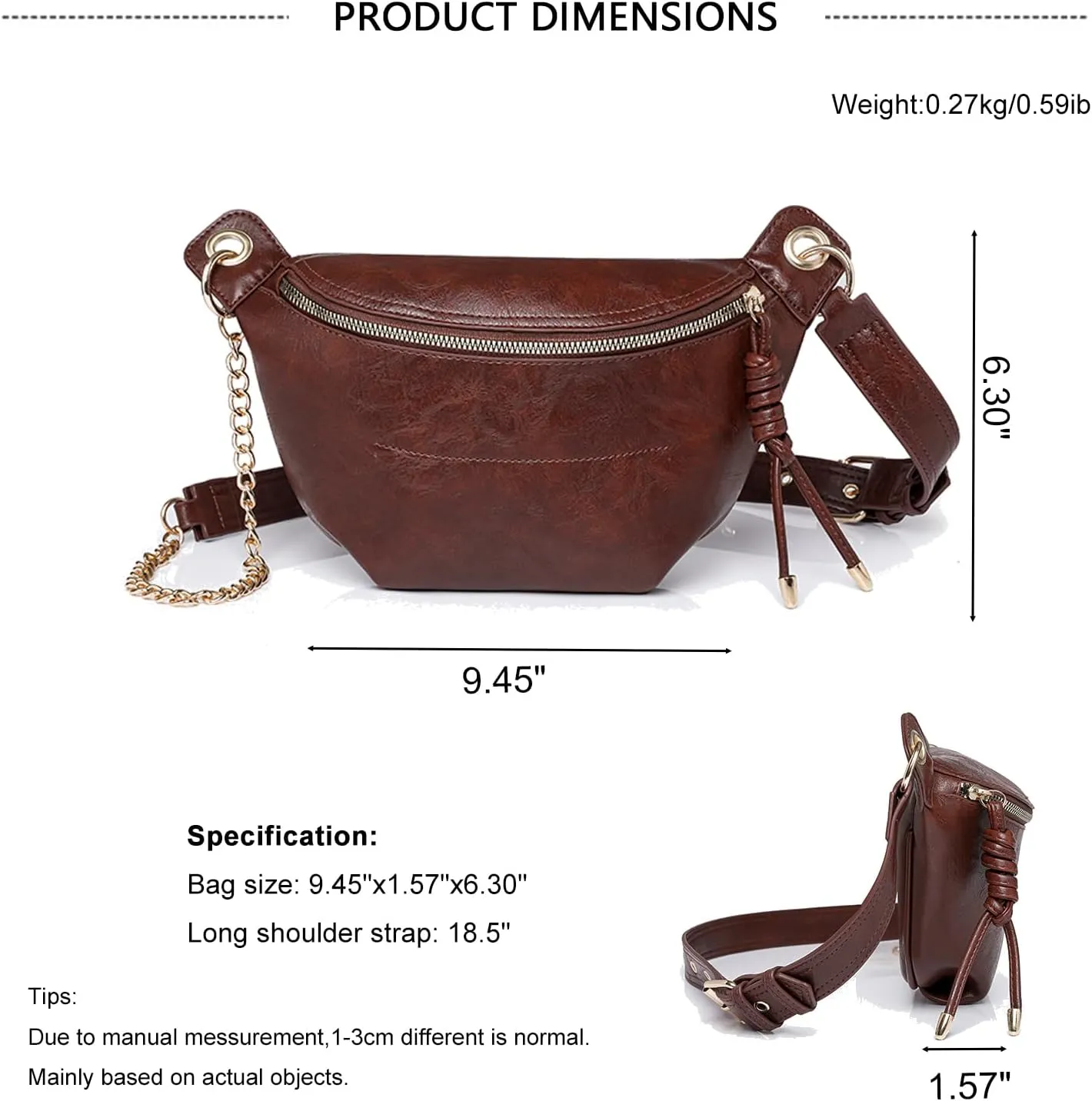 PU Leather Fanny Pack Crossbody Sling Bag for Women - Trendy Belt Bag with Adjustable Strap, Lightweight for Travel Daily Use (Coffee)