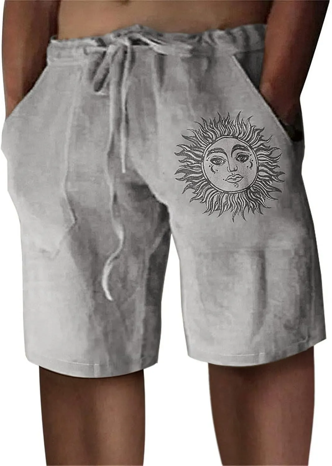 Puimentiua Casual Mens Linen Shorts Lightweight Elastic Waist Summer Beach Shorts