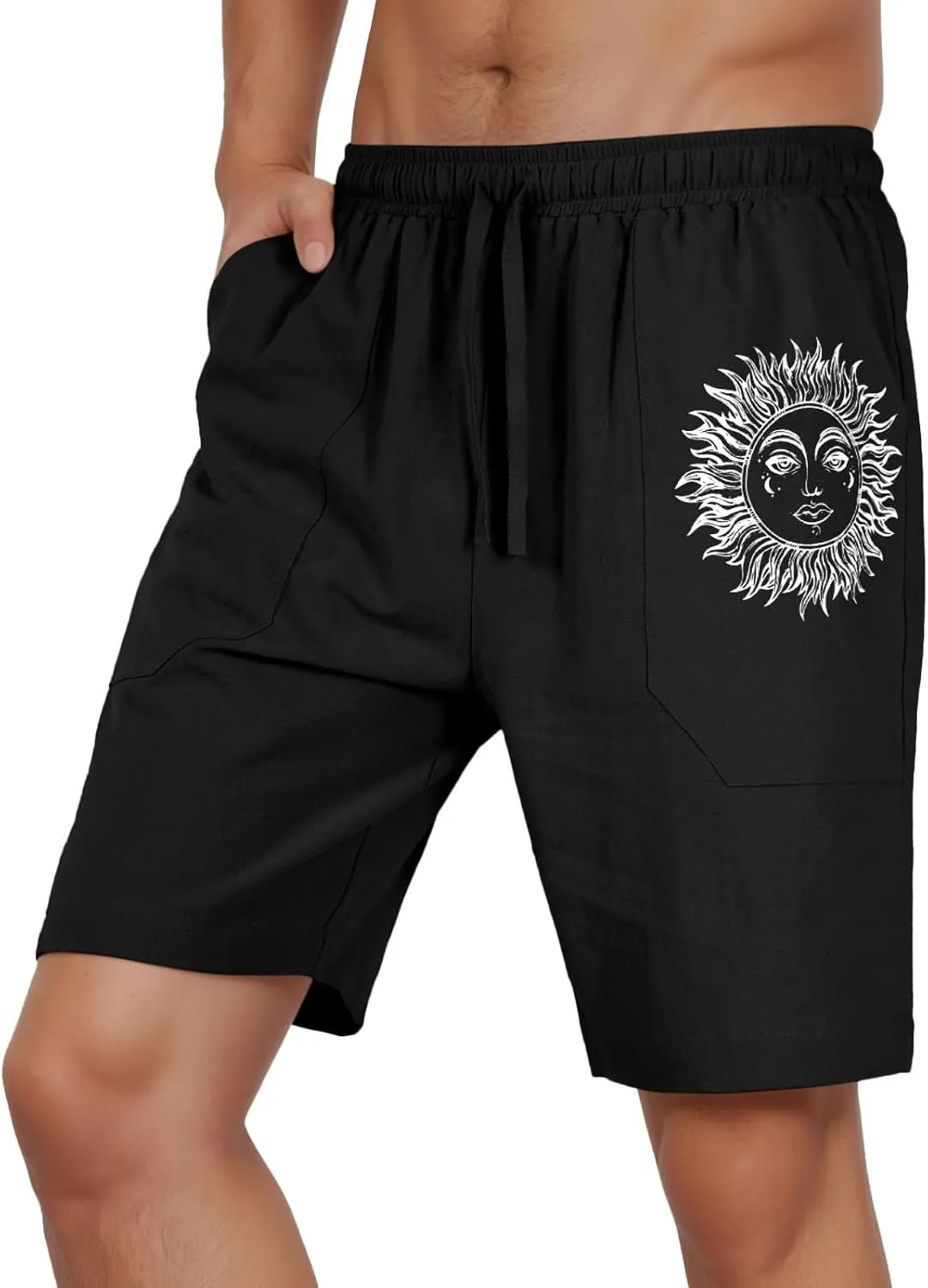 Puimentiua Casual Mens Linen Shorts Lightweight Elastic Waist Summer Beach Shorts