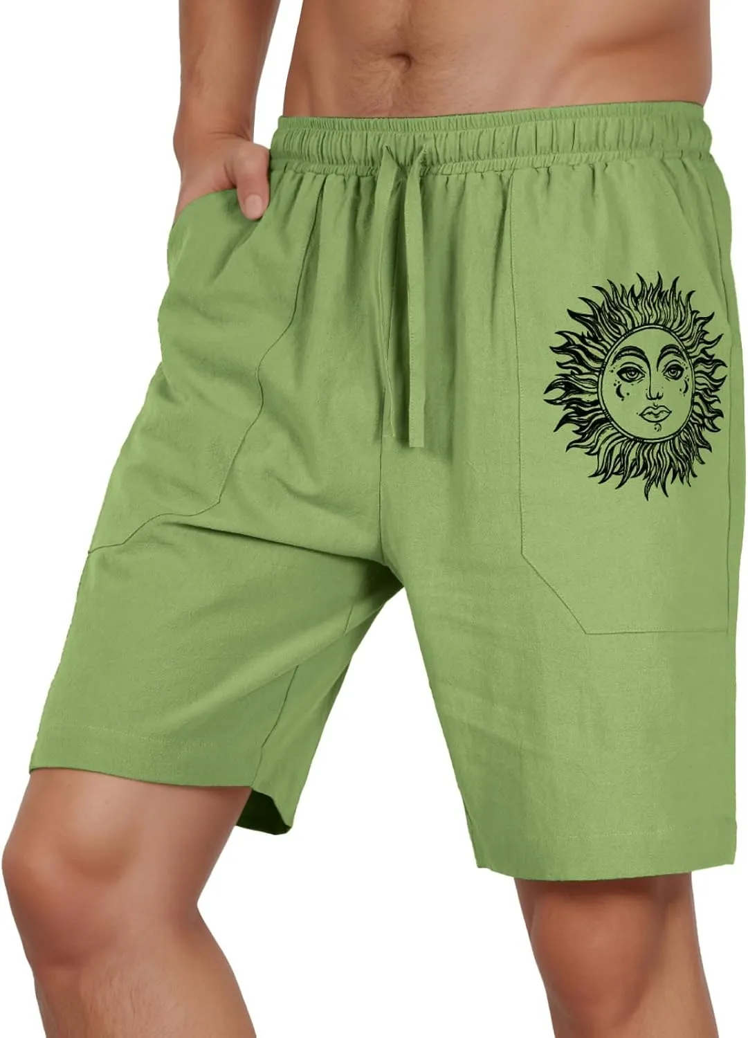 Puimentiua Casual Mens Linen Shorts Lightweight Elastic Waist Summer Beach Shorts