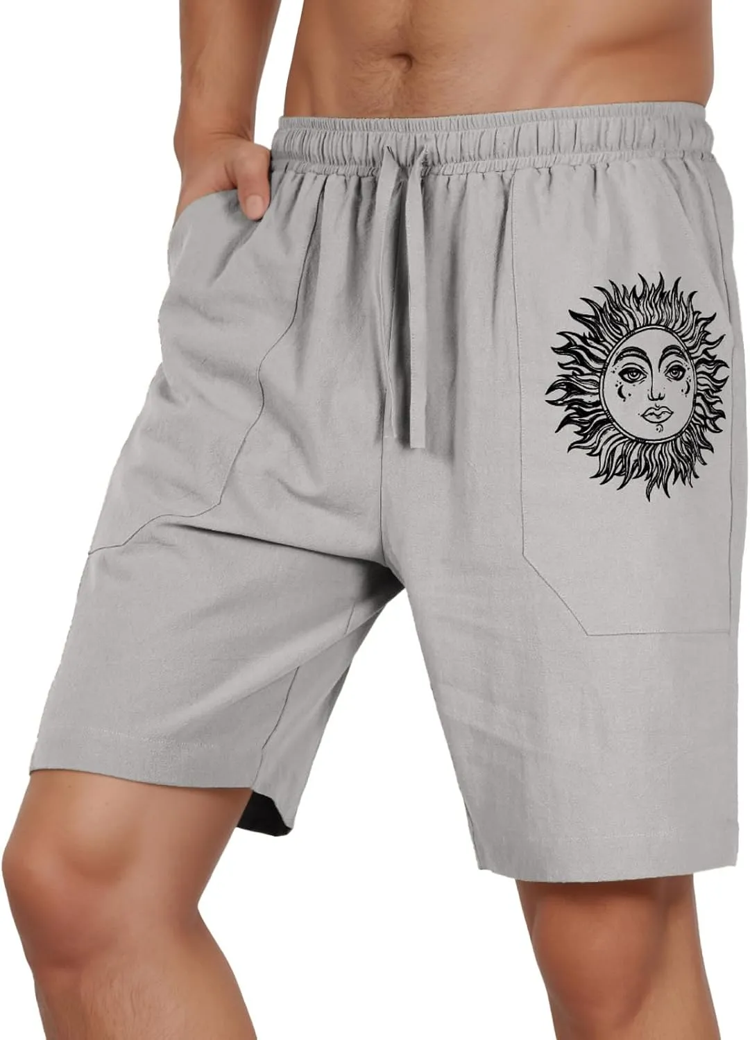 Puimentiua Casual Mens Linen Shorts Lightweight Elastic Waist Summer Beach Shorts