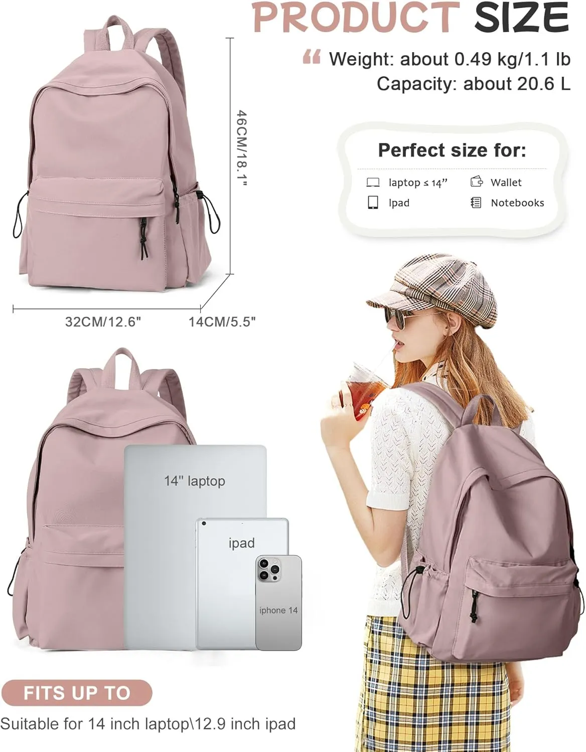 Purple Cute School Backpack with Laptop Compartment Small Travel Laptop Backpack for Women Men Waterproof College Backpack Simple School Bag for Teens Girls Boys