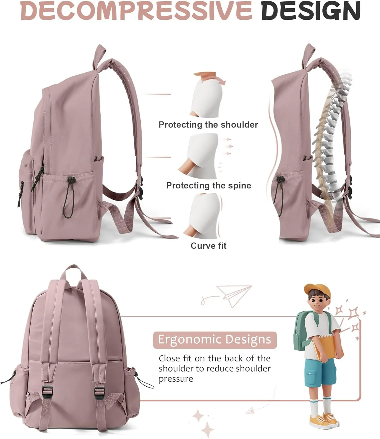 Purple Cute School Backpack with Laptop Compartment Small Travel Laptop Backpack for Women Men Waterproof College Backpack Simple School Bag for Teens Girls Boys
