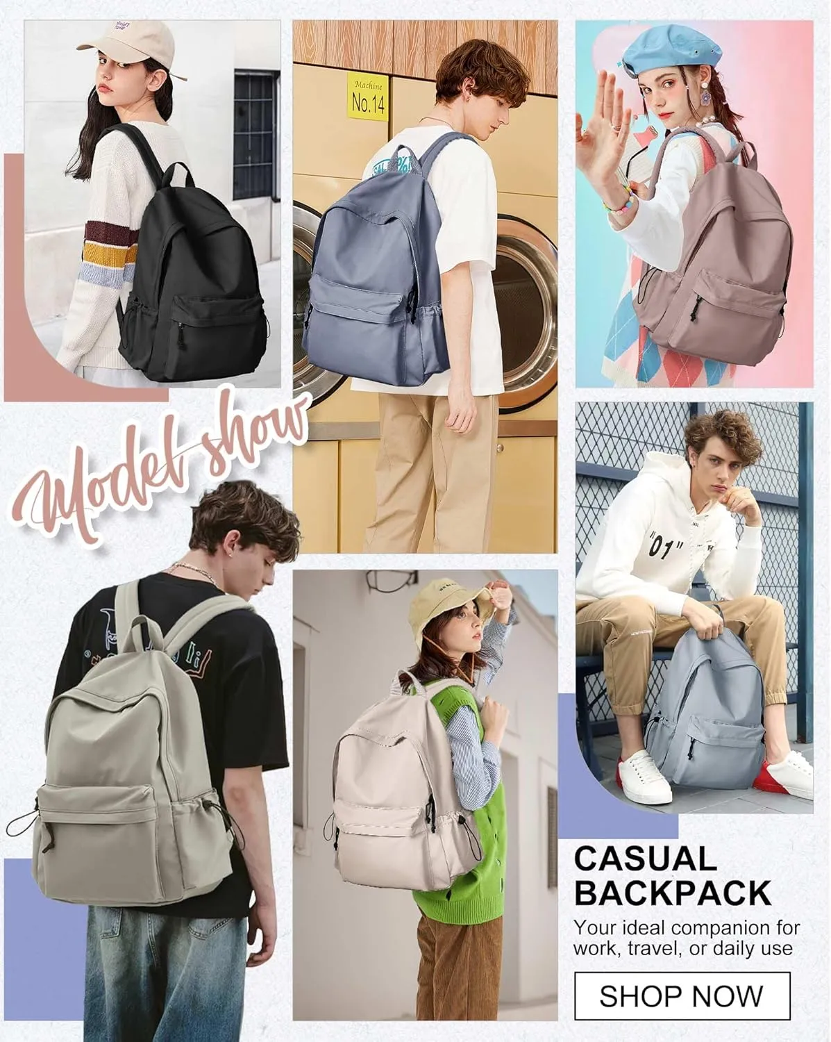 Purple Cute School Backpack with Laptop Compartment Small Travel Laptop Backpack for Women Men Waterproof College Backpack Simple School Bag for Teens Girls Boys