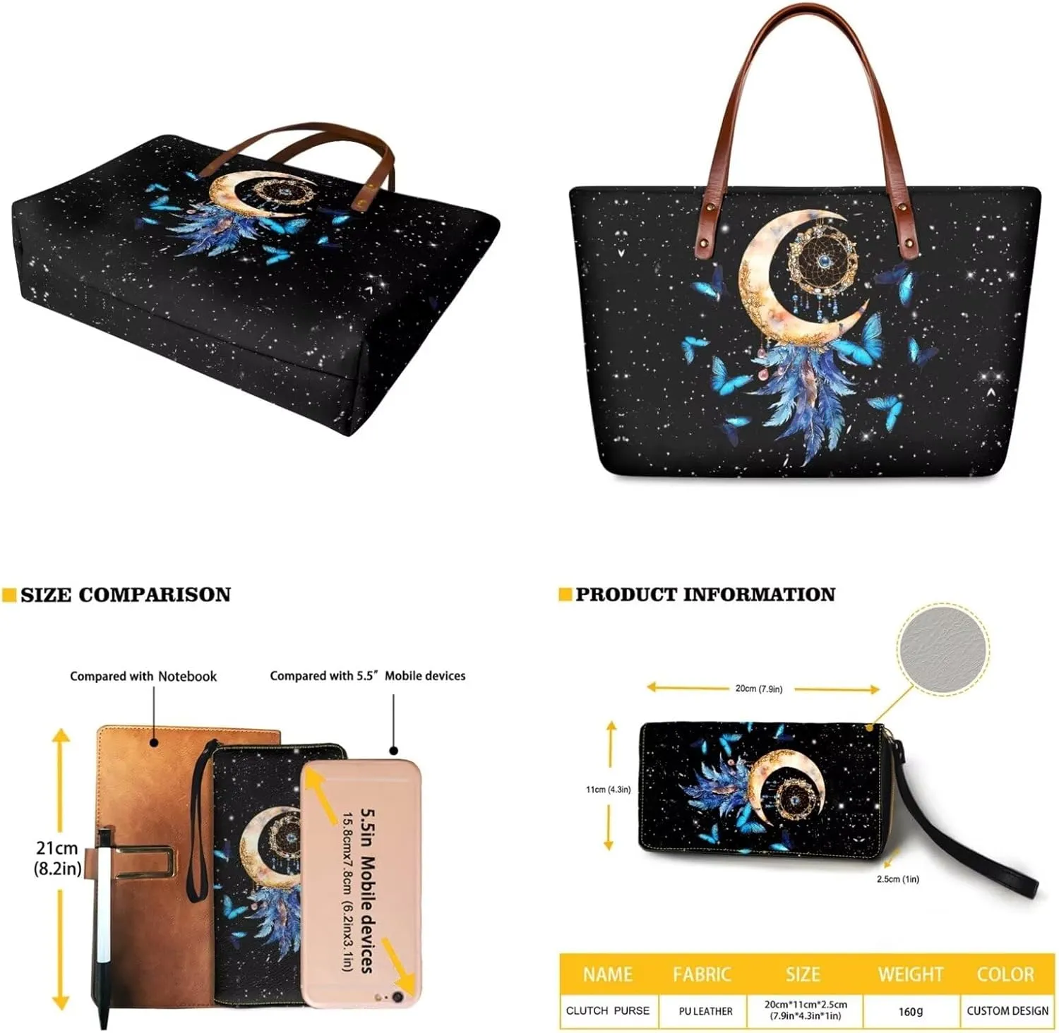 Purse and Wallet Set Large Shoulder Satchel Purse Tote Handbags with PU Wallet for Party Work Shopping Travel