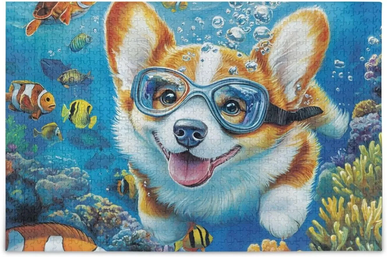 Puzzles for Adults 1000 Piece Cute Corgi Swimming Underwater Fish Jigsaw Puzzles Kids Game Toys Gift Home Decor 202b8590