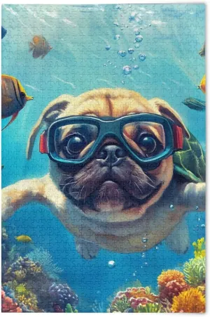 Puzzles for Adults 1000 Piece Cute Pug Swimming Underwater Fish Jigsaw Puzzles Kids Game Toys Gift Home Decor 202b8592