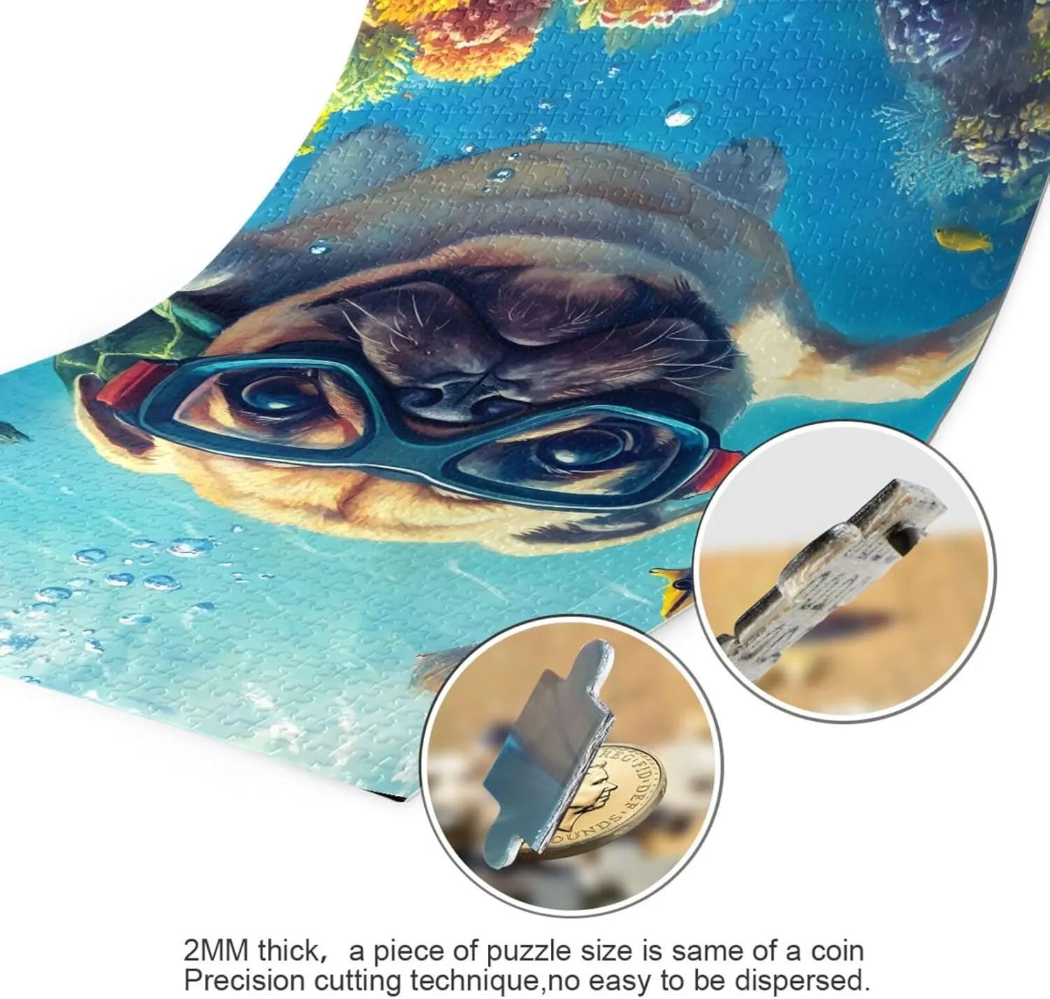 Puzzles for Adults 1000 Piece Cute Pug Swimming Underwater Fish Jigsaw Puzzles Kids Game Toys Gift Home Decor 202b8592
