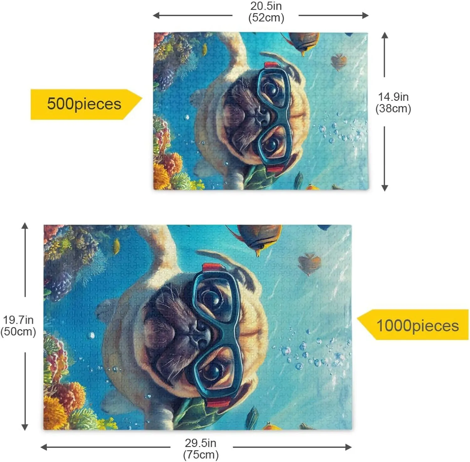 Puzzles for Adults 1000 Piece Cute Pug Swimming Underwater Fish Jigsaw Puzzles Kids Game Toys Gift Home Decor 202b8592
