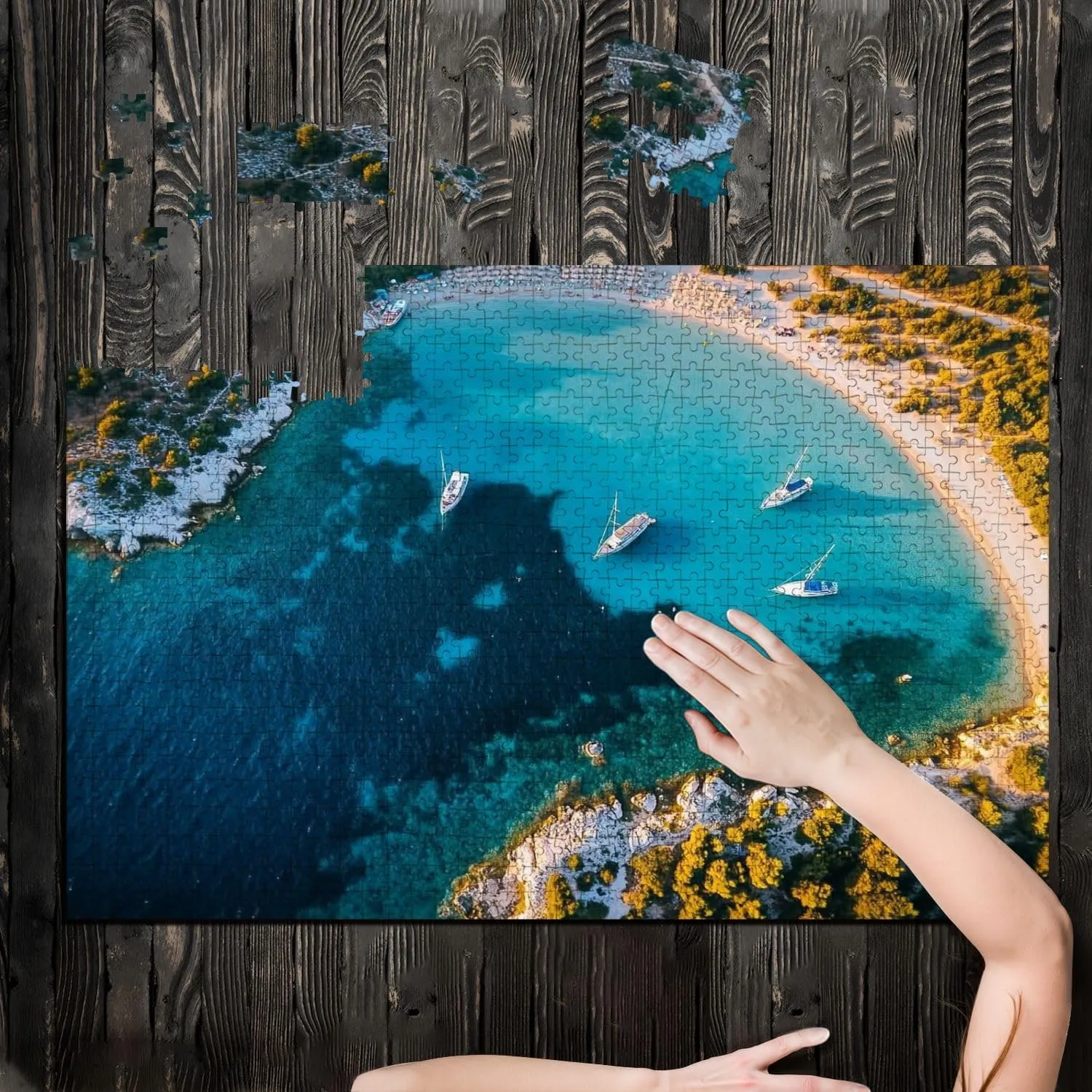Puzzles for Adults 1000 Pieces Aerial View Aquarium Bay Bodrum Wooden Jigsaw Puzzles Challenging Fun Educational Family Games Kid Toys Art Work Gift Home Decor