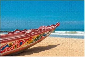 Puzzles for Adults 1000 Pieces Colorful Boat Beach Somone Senegal Wooden Jigsaw Puzzles Challenging Fun Educational Family Games Kid Toys Art Work Gift Home Decor
