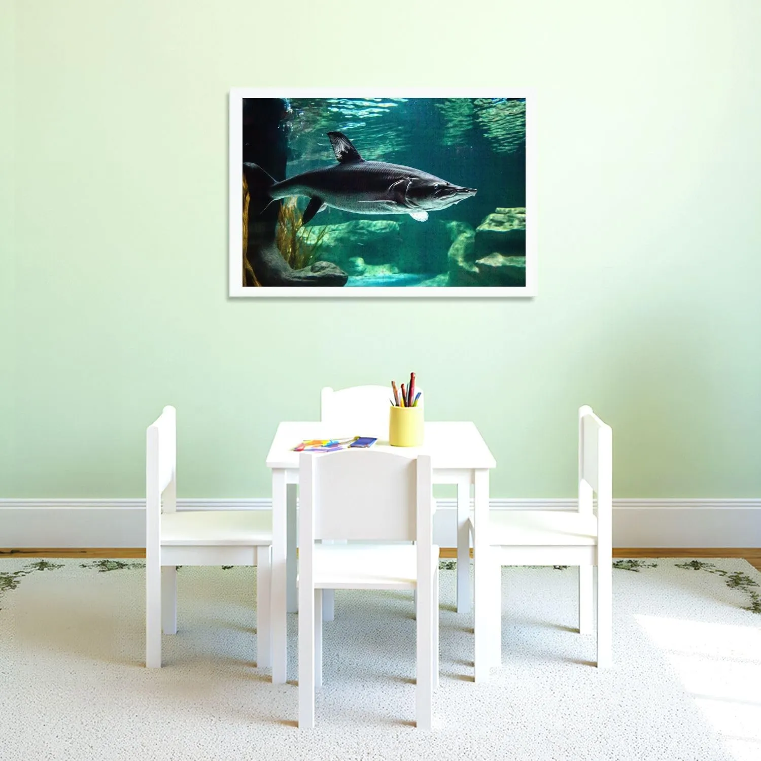 Puzzles for Adults 1000 Pieces Large Fish Known as Great Sturgeon is Swiming Underwater Wooden Jigsaw Puzzles Challenging Fun Educational Family Games Kid Toys Art Work Gift Home Decor
