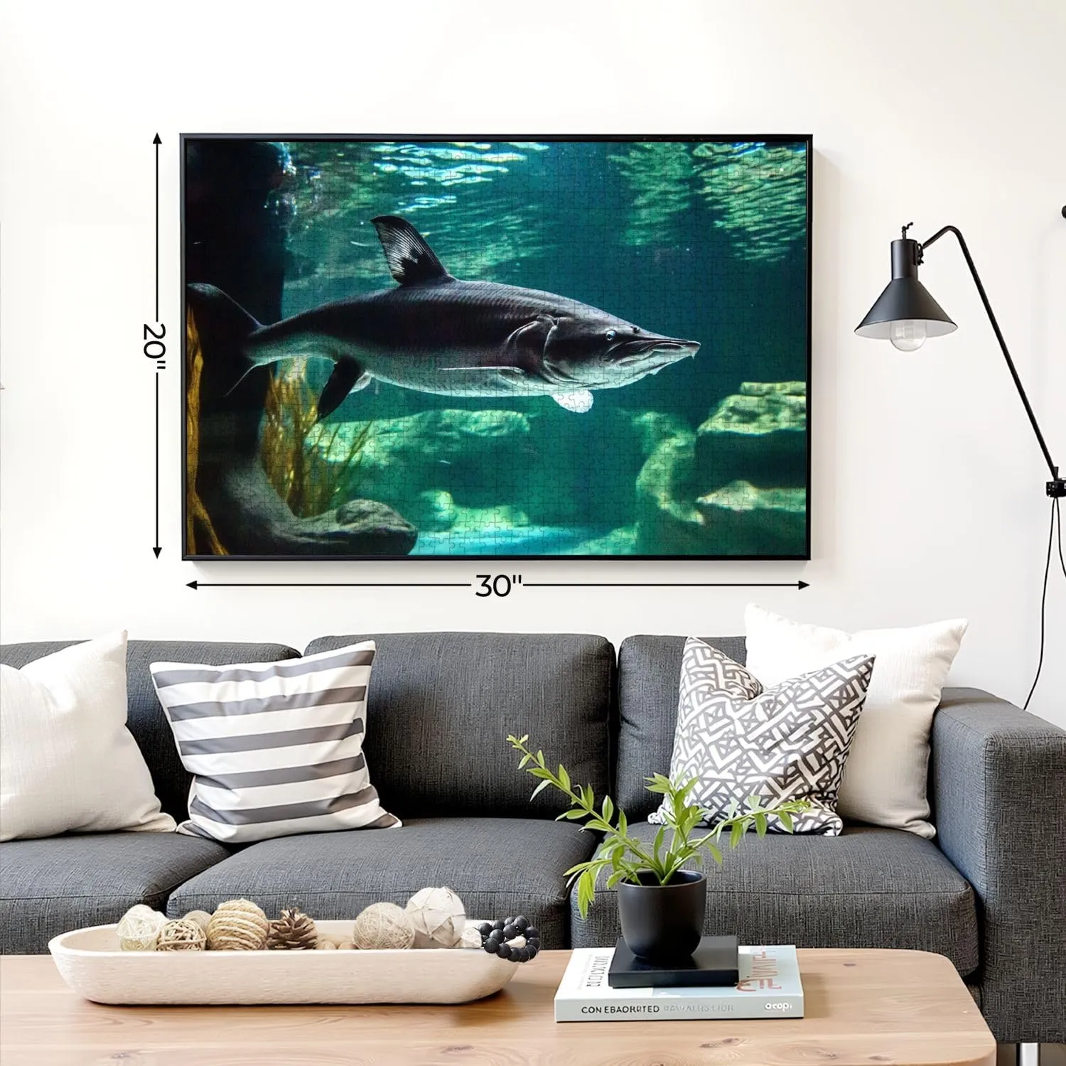 Puzzles for Adults 1000 Pieces Large Fish Known as Great Sturgeon is Swiming Underwater Wooden Jigsaw Puzzles Challenging Fun Educational Family Games Kid Toys Art Work Gift Home Decor