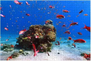 Puzzles for Adults 1000 Pieces Red Fish red sea Wooden Jigsaw Puzzles Challenging Fun Educational Family Games Kid Toys Art Work Gift Home Decor