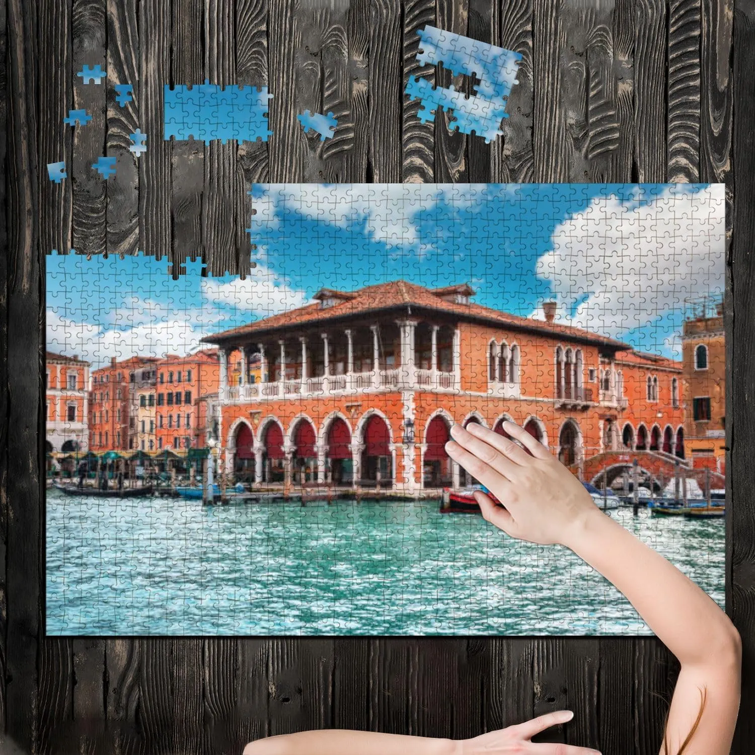 Puzzles for Adults 1000 Pieces Rialto Fish Market Venice Wooden Jigsaw Puzzles Challenging Fun Educational Family Games Kid Toys Art Work Gift Home Decor