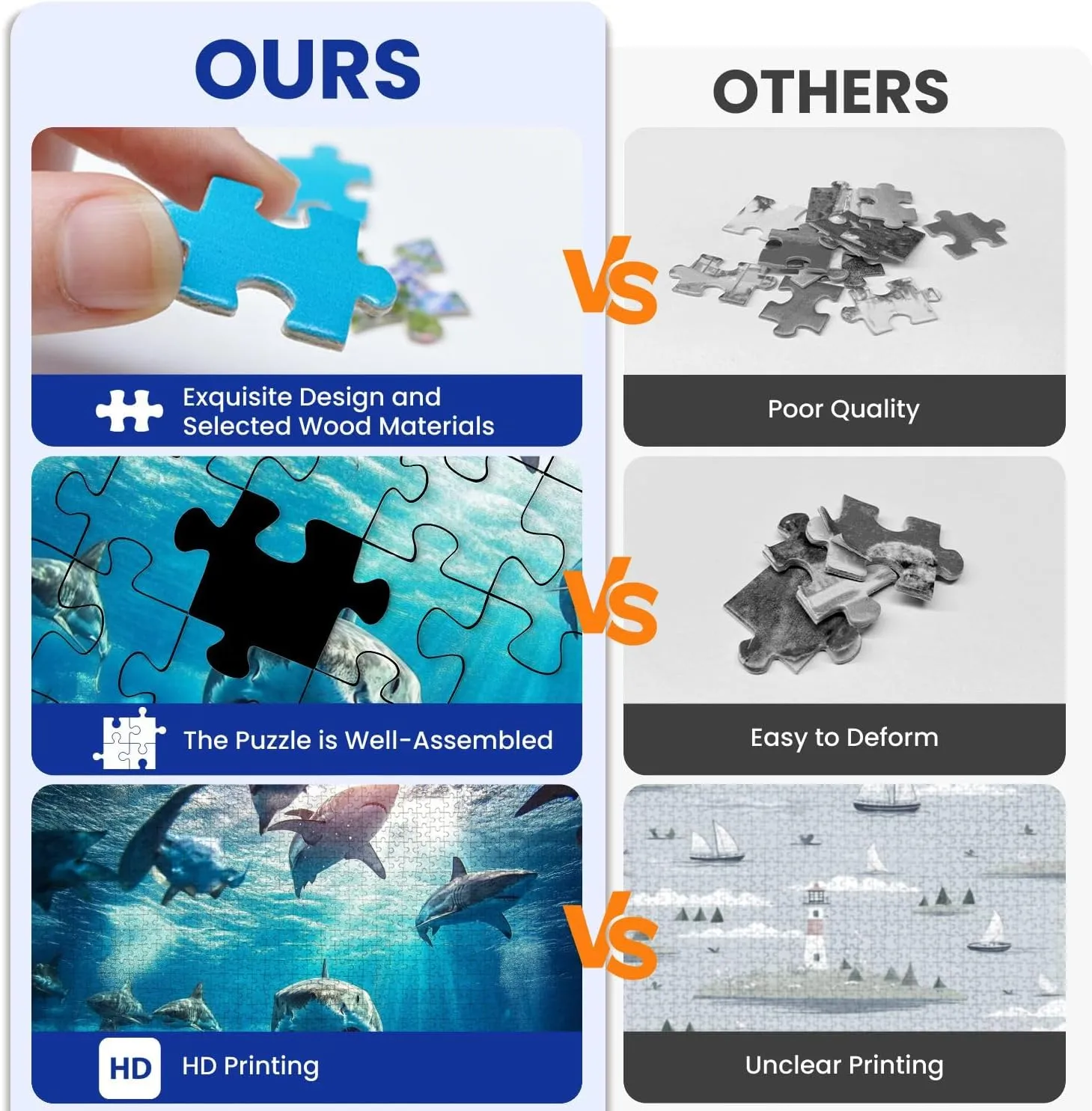 Puzzles for Adults 1000 Pieces Shark Swimming Beneath Surface Sun School Fish Foreground Wooden Jigsaw Puzzles Challenging Fun Educational Family Games Kid Toys Art Work Gift Home Decor