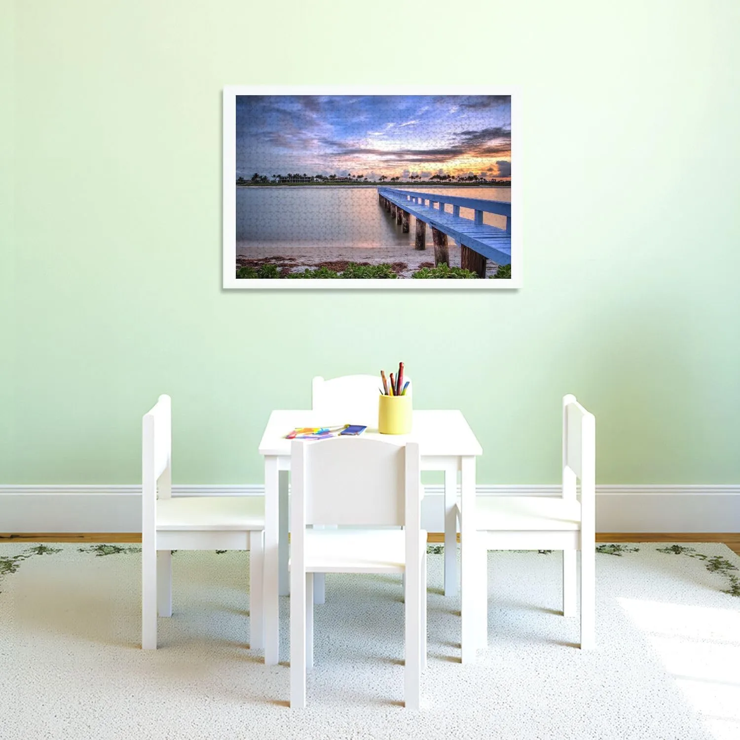 Puzzles for Adults 1000 Pieces Sunrise Naples Pier Where People Fish Dawn Naples Wooden Jigsaw Puzzles Challenging Fun Educational Family Games Kid Toys Art Work Gift Home Decor