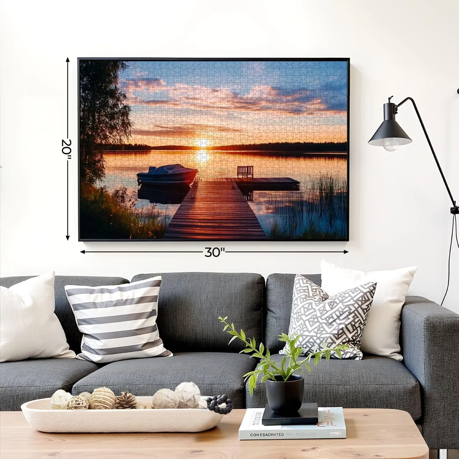 Puzzles for Adults 1000 Pieces Wooden pier Fishing Boat Sunset Lake Finland Wooden Jigsaw Puzzles Challenging Fun Educational Family Games Kid Toys Art Work Gift Home Decor