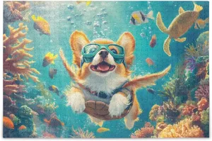 Puzzles for Adults 500 Piece Cute Corgi Swimming Underwater Fish Jigsaw Puzzles for Kids Toy Game Gift 202b8591