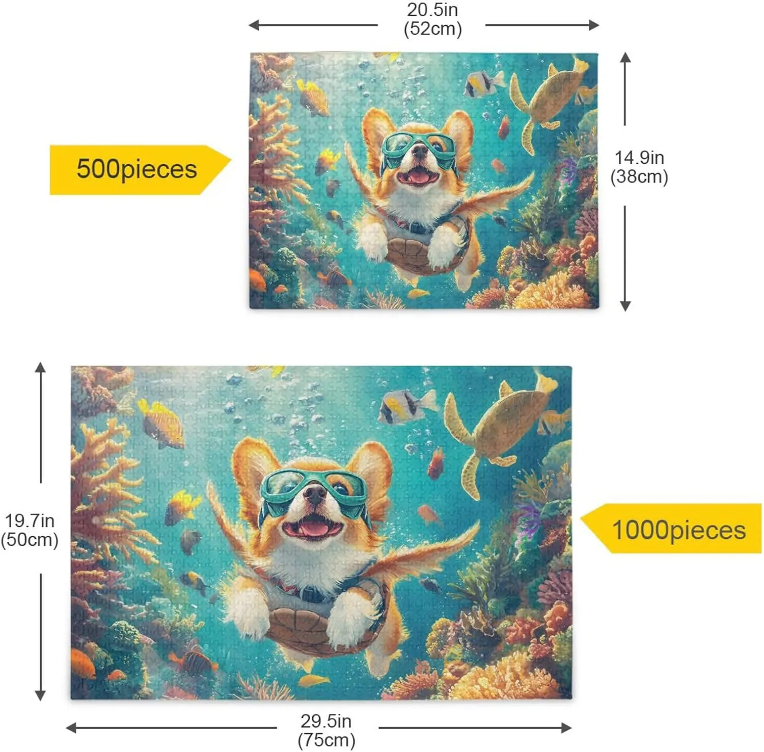 Puzzles for Adults 500 Piece Cute Corgi Swimming Underwater Fish Jigsaw Puzzles for Kids Toy Game Gift 202b8591