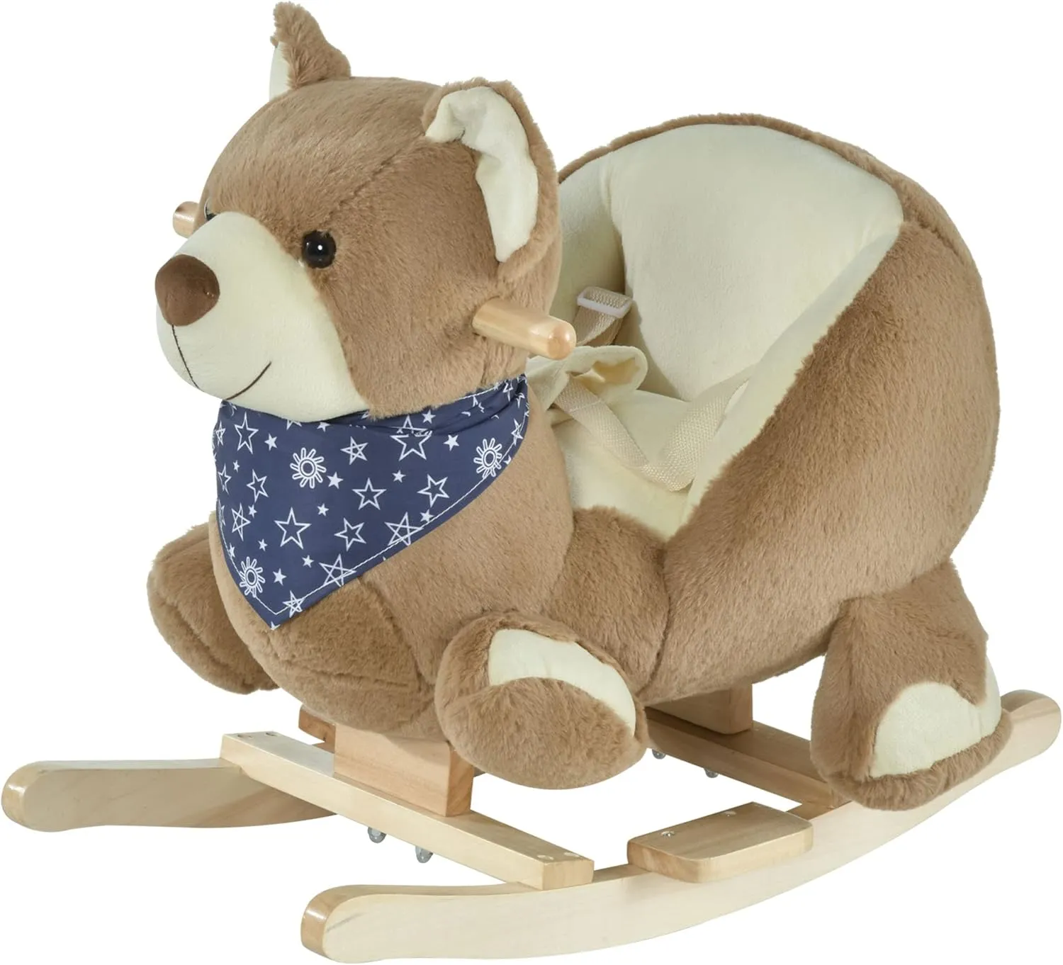 Qaba Baby Rocking Horse with Lullaby, Riding Horse, Bear Themed Plush Animal Rocker with Pedals for Ages 18-36 Months