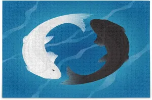 QUGRL Black and White Carps Fishes Jigsaw Puzzle 1000 Pieces for Adults Teens Yin Yang Symbol DIY Wall Art Intellectual Decompressing Educational Fun Game