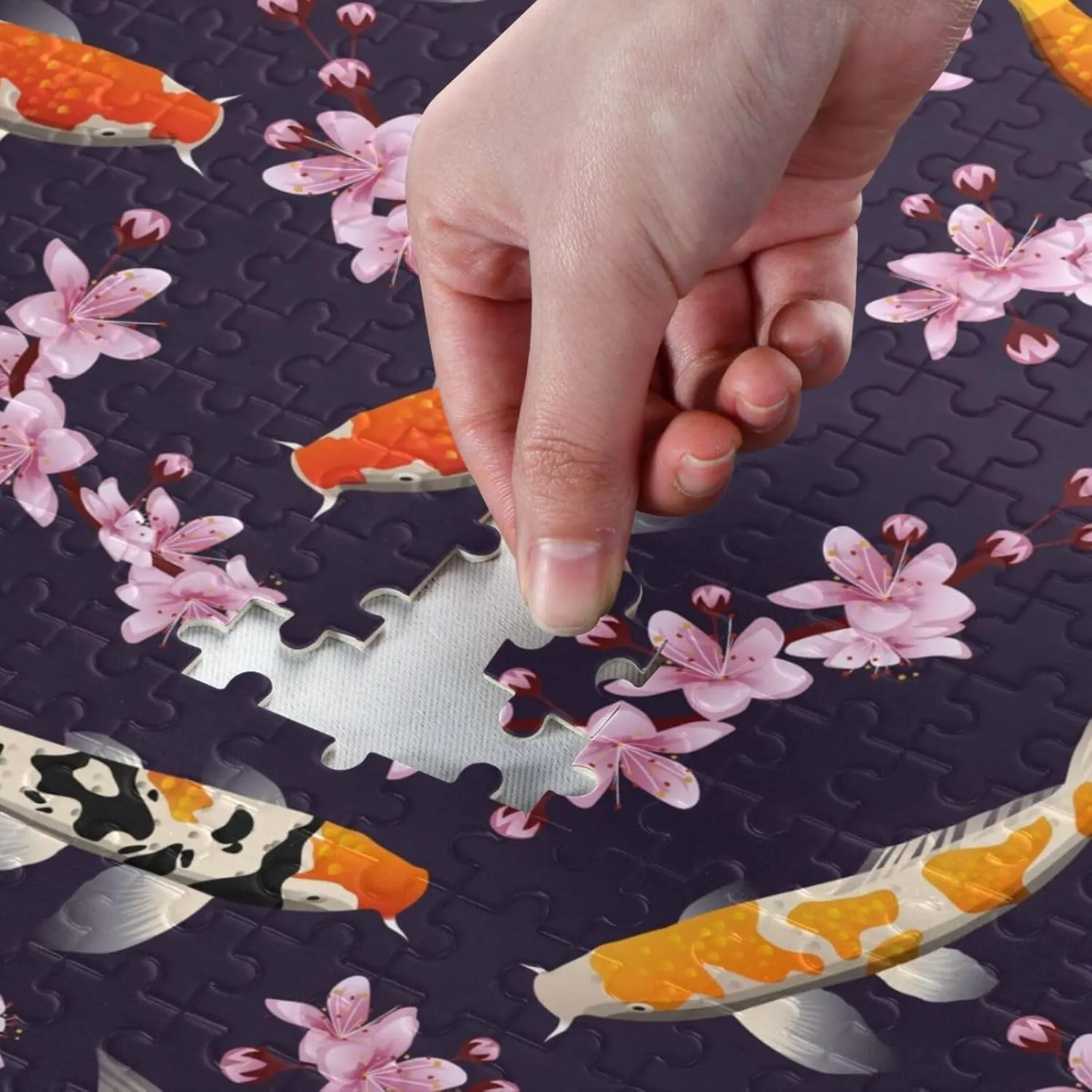 QUGRL Cherry Koi Fish Jigsaw Puzzle 1000 Pieces for Adults Teens Japanese DIY Wall Art Intellectual Decompressing Educational Fun Game