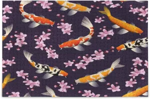 QUGRL Cherry Koi Fish Jigsaw Puzzle 1000 Pieces for Adults Teens Japanese DIY Wall Art Intellectual Decompressing Educational Fun Game