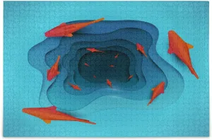 QUGRL Craft Flexagon Japanese Jigsaw Puzzle 1000 Pieces for Adults Teens Cartoon Red Fish Childish DIY Wall Art Intellectual Decompressing Educational Fun Game