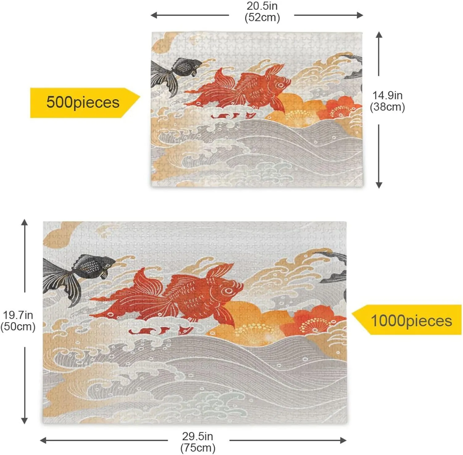 QUGRL Gold Fish Japanese Jigsaw Puzzle 1000 Pieces for Adults Teens Cartoon Carp Sea DIY Wall Art Intellectual Decompressing Educational Fun Game