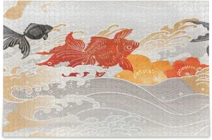 QUGRL Gold Fish Japanese Jigsaw Puzzle 1000 Pieces for Adults Teens Cartoon Carp Sea DIY Wall Art Intellectual Decompressing Educational Fun Game