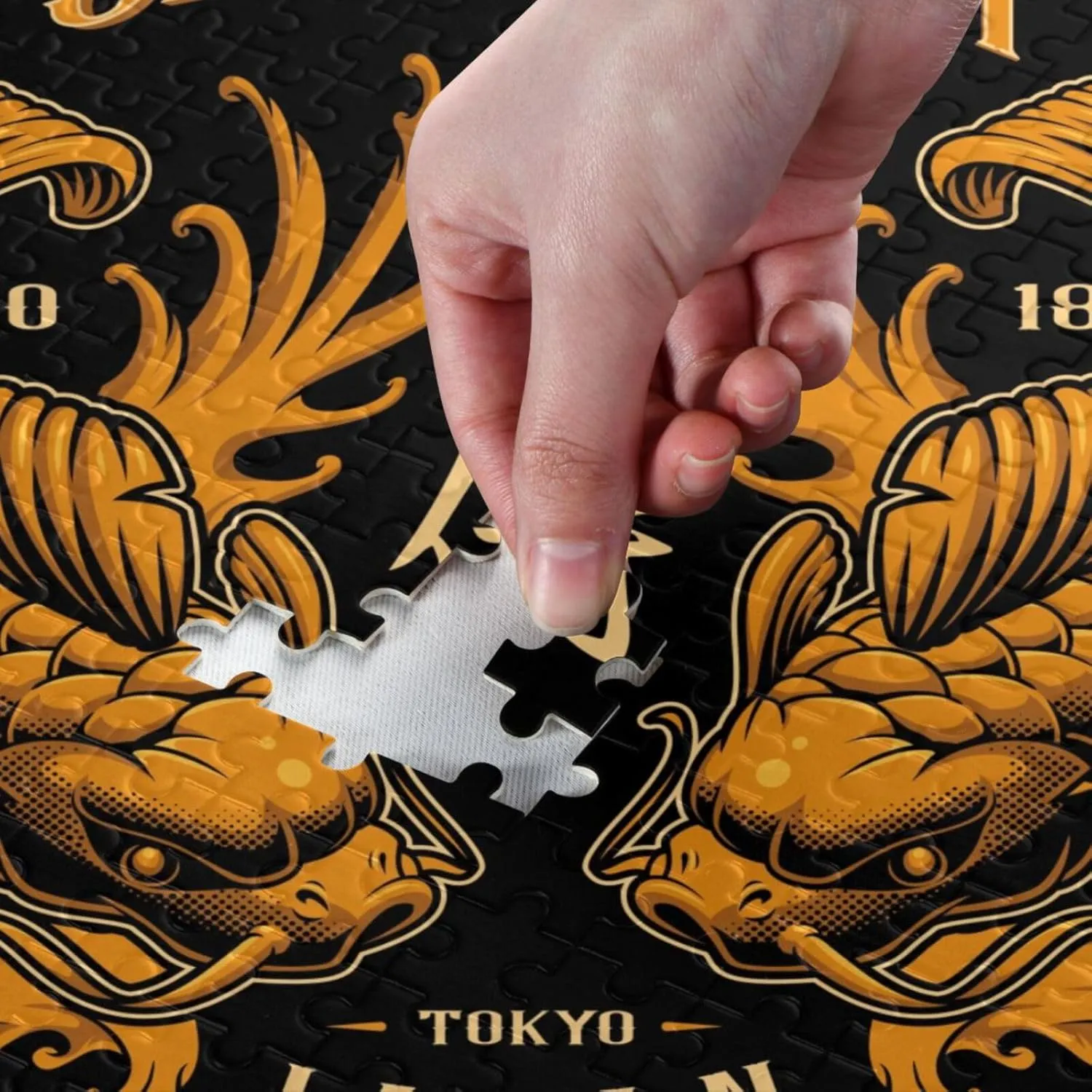 QUGRL Japan Samurai Japanese Jigsaw Puzzle 1000 Pieces for Adults Teens Abstract Golden Fish Carp DIY Wall Art Intellectual Decompressing Educational Fun Game